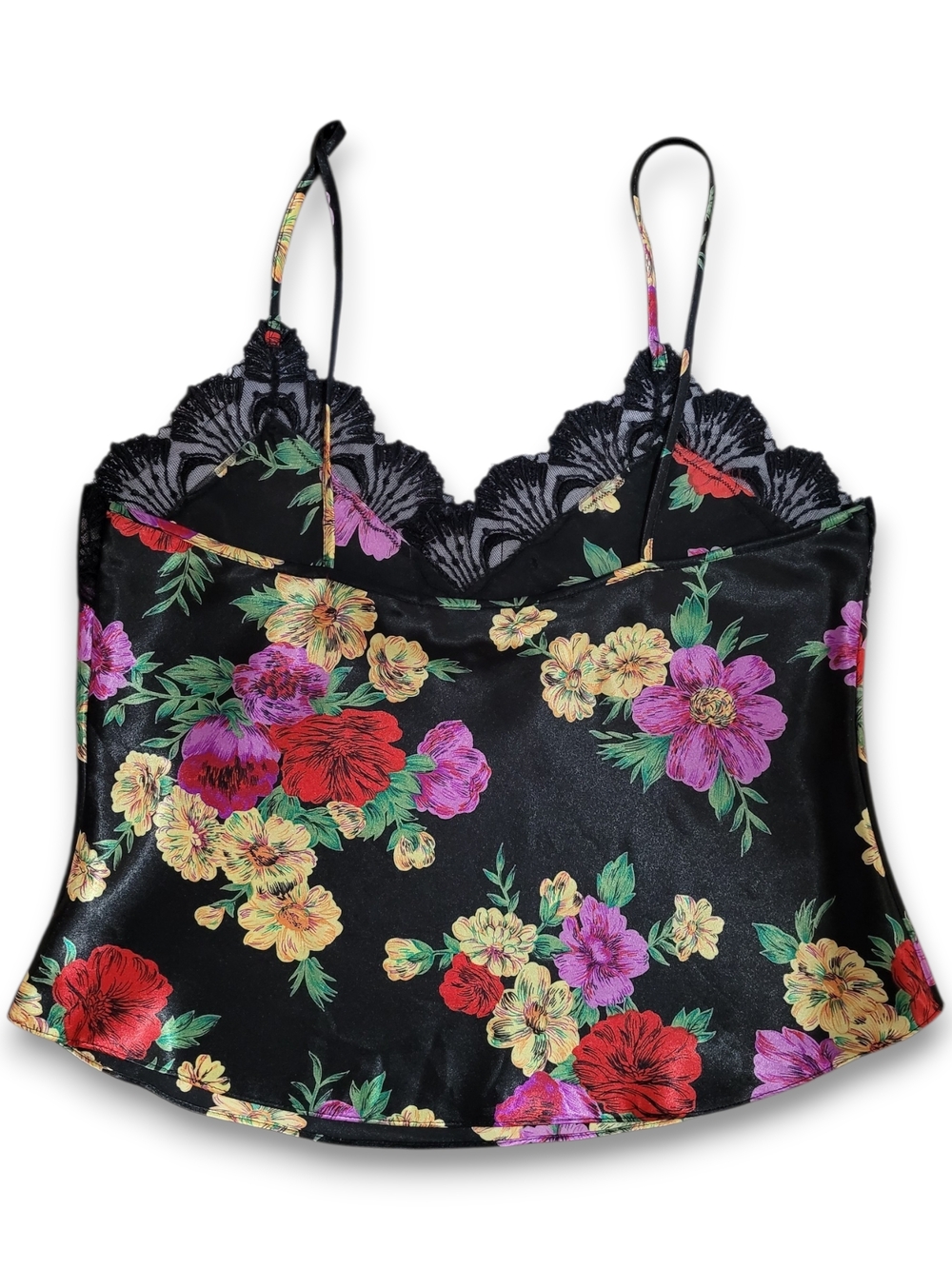 Vintage VS Gold Label Satin Floral Camisole Black Lace 90s S - Picture 4 of 7